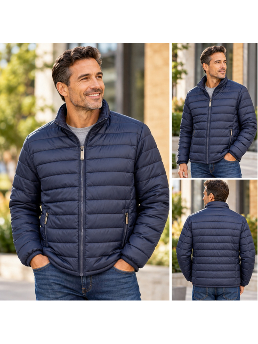 Alpine Swiss Men’s XL Navy Blue Lightweight Puffer Jacket Quilted Full Zip